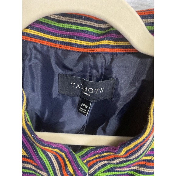 Talbots Womens Button Front Blazer Jacket Striped Colorful Retro 70s Sz 24W Plus - Picture 3 of 4
